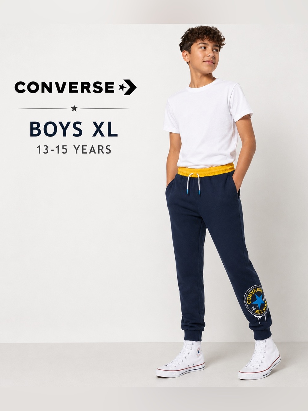 Converse Boys XL 13-15 Navy Blue Fleece Jogger Sweatpants Logo Graphic Pull-On